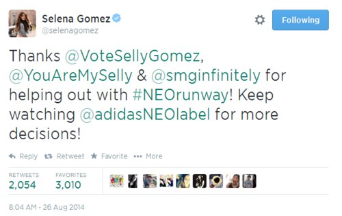 Selena's Twitter: Thanks