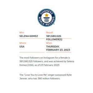 27 Февраля: Селену занесли в Книгу рекордов Гинеса, как девушку с самым большим количеством подписчиков в Инстаграме